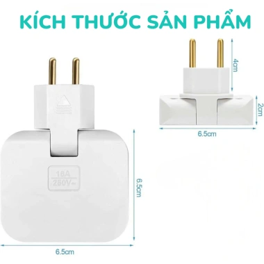 Ổ Cắm 3 Trong 1 2.500W - Phích Cắm Xoay 180° Tiện Lợi, Chịu Tải Cao Mọi Không Gian