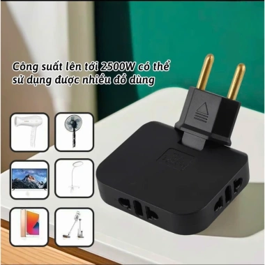 Ổ Cắm 3 Trong 1 2.500W - Phích Cắm Xoay 180° Tiện Lợi, Chịu Tải Cao Mọi Không Gian