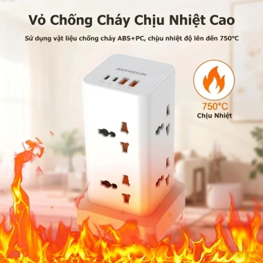 Ổ cắm ANRMESUN 2.400W - Sạc nhanh USB‑C PD 20W, chống cháy nổ, chống giật, lõi đồng