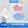 Ổ cắm chia điện 2.500W xoay 180°, 3 chân tròn dẹt - Đen/Trắng/Xanh/Hồng, giá 19.400₫
