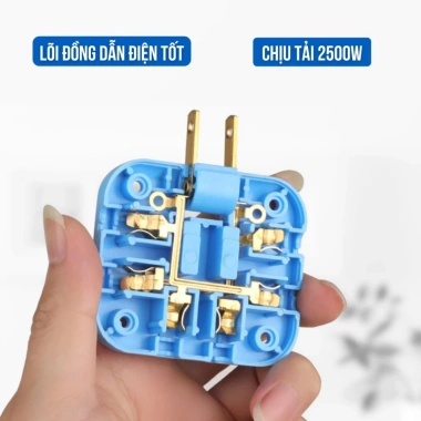 Ổ cắm chia điện 2.500W xoay 180°, 3 chân tròn dẹt - Đen/Trắng/Xanh/Hồng, giá 19.400₫