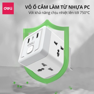 Ổ Cắm Chia Điện Đa Năng DELI 2.500W Cổng Sạc USB TypeC Chống Giật An Toàn Giá Siêu Tiết Kiệm 160k