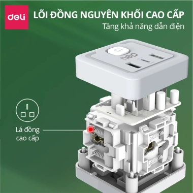 Ổ Cắm Chia Điện Đa Năng DELI 2.500W Cổng Sạc USB TypeC Chống Giật An Toàn Giá Siêu Tiết Kiệm 160k