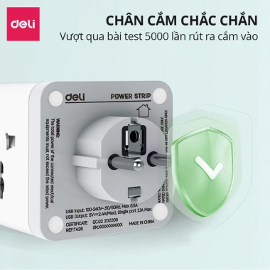 Ổ Cắm Chia Điện Đa Năng DELI 2.500W Cổng Sạc USB TypeC Chống Giật An Toàn Giá Siêu Tiết Kiệm 160k