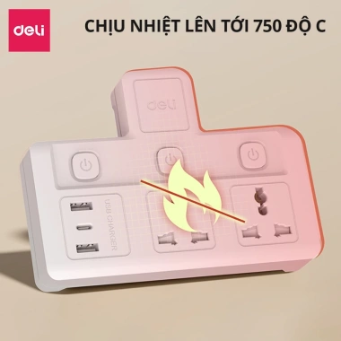 Ổ Cắm Chia Điện Deli Chữ T Không Dây và USB TypeC PD20W giá 57.000 VND