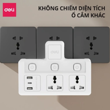 Ổ Cắm Chia Điện Deli Chữ T Không Dây và USB TypeC PD20W giá 57.000 VND