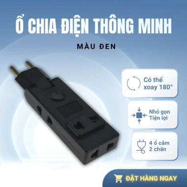 Ổ cắm chuyển đổi 1 sang 3 + USB xoay 180°, gắn tường kiểu Châu Âu, chỉ 21.800₫