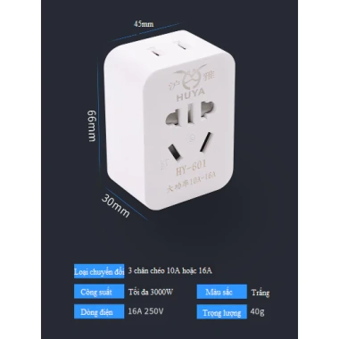 Ổ cắm chuyển đổi 3 chân chéo HUYA công suất lớn sang 2 chân chuẩn Mỹ Úc 75.000đ 2