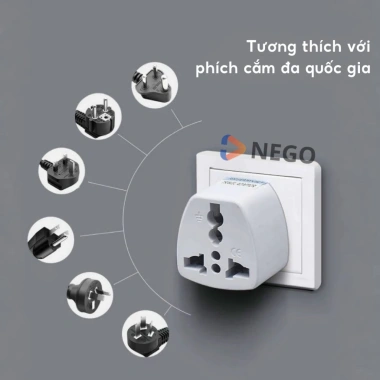 Ổ cắm chuyển đổi phích 3 sang 2 chấu đa năng 2.500W Nego trắng, chân dẹt - Giá 10.000₫ 2