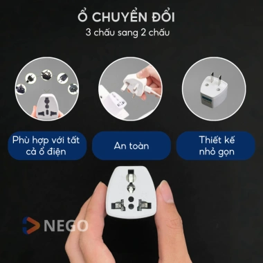 Ổ cắm chuyển đổi phích 3 sang 2 chấu đa năng 2.500W Nego trắng, chân dẹt - Giá 10.000₫ 3