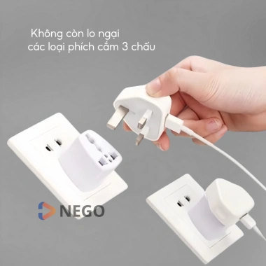 Ổ cắm chuyển đổi phích 3 sang 2 chấu đa năng 2.500W Nego trắng, chân dẹt - Giá 10.000₫ 4