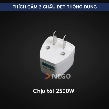 Ổ cắm chuyển đổi phích 3 sang 2 chấu đa năng 2.500W Nego trắng, chân dẹt - Giá 10.000₫ 6