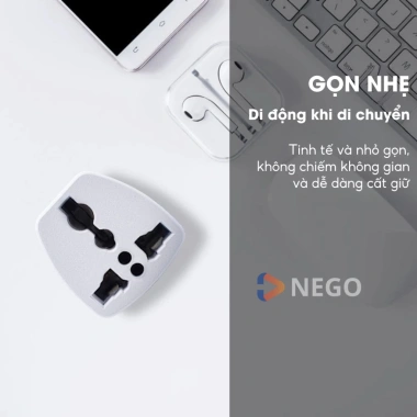 Ổ cắm chuyển đổi phích 3 sang 2 chấu đa năng 2.500W Nego trắng, chân dẹt - Giá 10.000₫ 7