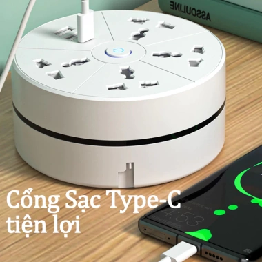 Ổ Cắm Đa Năng 2.500W USB Type C Xoay Tròn 2m Công Tắc An Toàn Đèn Ngủ Giá 500k