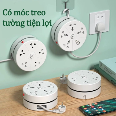 Ổ Cắm Đa Năng 2.500W USB Type C Xoay Tròn 2m Công Tắc An Toàn Đèn Ngủ Giá 500k