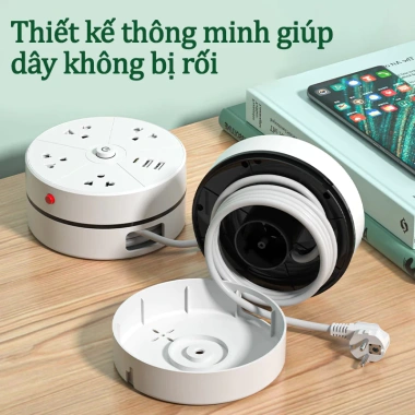 Ổ Cắm Đa Năng 2.500W USB Type C Xoay Tròn 2m Công Tắc An Toàn Đèn Ngủ Giá 500k