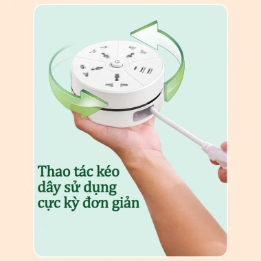 Ổ Cắm Đa Năng 2.500W USB Type C Xoay Tròn 2m Công Tắc An Toàn Đèn Ngủ Giá 500k
