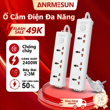 Ổ Cắm Đa Năng ANRMESUN 2.400W Chống Cháy Chống Giật, An Toàn, Sạc Nhanh, Dây Cáp 2-3m Lõi Đồng