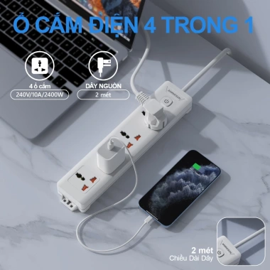 Ổ Cắm Đa Năng ANRMESUN 2.400W Chống Cháy Chống Giật, An Toàn, Sạc Nhanh, Dây Cáp 2-3m Lõi Đồng 2 Ổ Cắm Đa Năng ANRMESUN 2.400W Chống Cháy Chống Giật, An Toàn, Sạc Nhanh, Dây Cáp 2-3m Lõi Đồng 2