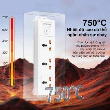 Ổ Cắm Đa Năng ANRMESUN 2.400W Chống Cháy Chống Giật, An Toàn, Sạc Nhanh, Dây Cáp 2-3m Lõi Đồng
