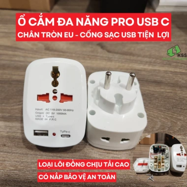 Ổ cắm đa năng KSS - USB & Type‑C, phích du lịch, giảm giá 43.000₫ 2