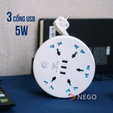 Ổ cắm đa năng Nego 2.500W cổng USB, dây rút 1,9‑3,8m, chống giật, chịu nhiệt, 240.000₫ 5