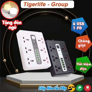 Ổ cắm đa năng Tigerlife GKKA39 6 ổ + 6 cổng sạc, PD nhanh 2.500W - 198.950₫