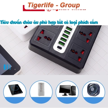 Ổ cắm đa năng Tigerlife GKKA39 6 ổ + 6 cổng sạc, PD nhanh 2.500W - 198.950₫