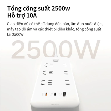 Ổ Cắm Đa Năng Xiaomi 3 Cổng USB 67W Sạc Nhanh, Dải Phích 1.8m 2.500W 10A - Giá Ưu Đãi 309.000₫