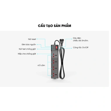 Ổ cắm điện chống giật Rạng Đông OC04 3m/5m - Bảo vệ an toàn, giá ưu đãi 320k 5