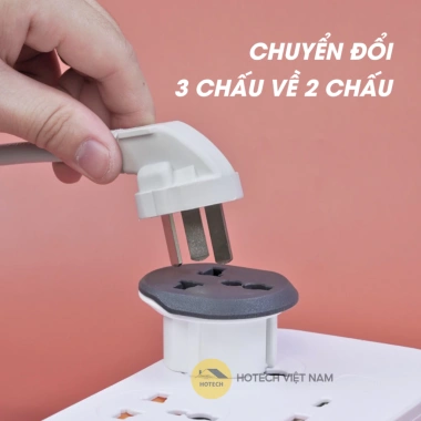 Ổ cắm điện chuyển đổi 3 chấu sang 2 chấu HOTECH TH3H 2.500-4.000W, chống cháy, an toàn, tiêu chuẩn EU, 10.000đ
