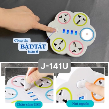 Ổ cắm điện đa năng 3m dài hình Hoa Mai, chống giật thông minh 2.200W USB