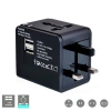 Ổ cắm điện đa năng du lịch quốc tế 2 cổng USB - Đen, chuẩn an toàn, giá chỉ 44.550₫