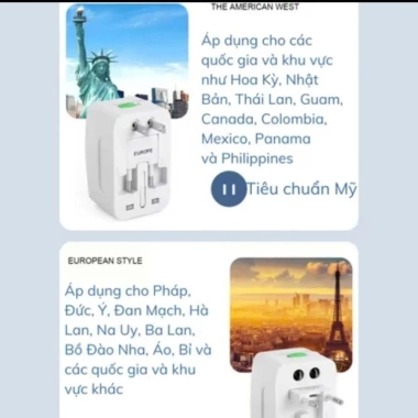 Ổ cắm điện đa năng du lịch Universal Travel Adapter nhiều đầu - Tương thích toàn cầu, an toàn, giảm giá 59.000₫