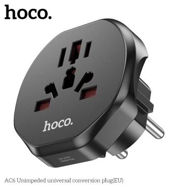 Ổ cắm điện đa năng Hoco AC6 10A/250V chân cắm tròn, thiết kế nhỏ gọn tiện lợi cho công tác và du lịch 7
