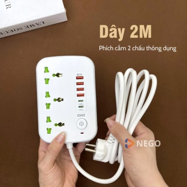 Ổ cắm điện đa năng Nego 2.500W dây 3m, USB & Type-C 10W, công tắc toàn ổ, an toàn chống giật OD38E - 163k 3