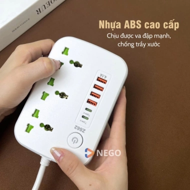 Ổ cắm điện đa năng Nego 2.500W dây 3m, USB & Type-C 10W, công tắc toàn ổ, an toàn chống giật OD38E - 163k 4