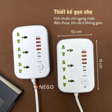 Ổ cắm điện đa năng Nego 2.500W dây 3m, USB & Type-C 10W, công tắc toàn ổ, an toàn chống giật OD38E - 163k 7