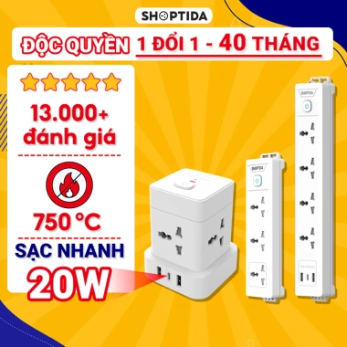 Ổ cắm điện đa năng Shoptida 3-12 ổ 2.500W, sạc nhanh 20W Type‑C, 1 đổi 1, bảo hành 40 tháng - Giá chỉ 136.000₫