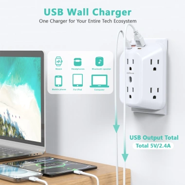 Ổ cắm điện để bàn 1.875W 6 ổ AC + 4 cổng USB 2A2C, chống sét, dải nguồn, chuyển đổi thông minh - Giá ưu đãi 255.200₫ 5