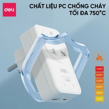 Ổ Cắm Điện Deli Du Lịch 4 Phân 1 USB + TypeC Sạc Nhanh 20W - Mẫu Mới 2.026