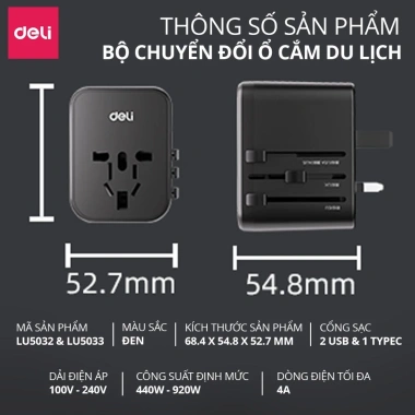 Ổ Cắm Điện DELI Du Lịch Nhỏ Gọn - Chuyển Đổi & Sạc Nhanh 25W, Giá 204.000₫ 9