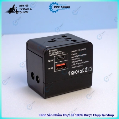 Ổ cắm điện du lịch 1.500W đa năng, sạc nhanh PD 20W, chuyển đổi mọi chân cắm, vỏ ABS chắc chắn - 194.999