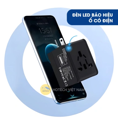 Ổ cắm điện du lịch Hotech 1.500W sạc nhanh PD20W đa năng, chống cháy, chống giật, mọi loại chân cắm OCDCH 5