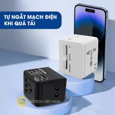 Ổ cắm điện du lịch Hotech 1.500W sạc nhanh PD20W đa năng, chống cháy, chống giật, mọi loại chân cắm OCDCH 6