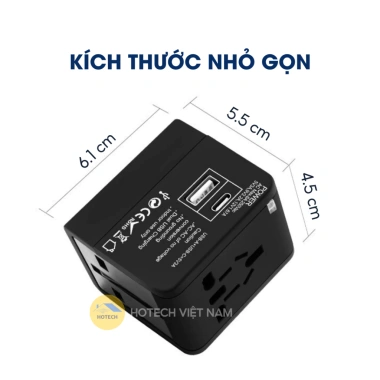 Ổ cắm điện du lịch Hotech 1.500W sạc nhanh PD20W đa năng, chống cháy, chống giật, mọi loại chân cắm OCDCH 8