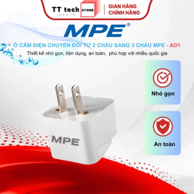 Ổ cắm điện du lịch MPE-AD1 chuyển 2 chấu sang 3 chấu, nhỏ gọn, tiện dụng, an toàn, 39.000đ