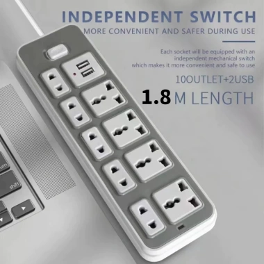 Ổ Cắm Điện Power Strip Đa Năng Thông Minh 5 Plug + 2 USB, 9 Socket Universal, Giá 60.000₫