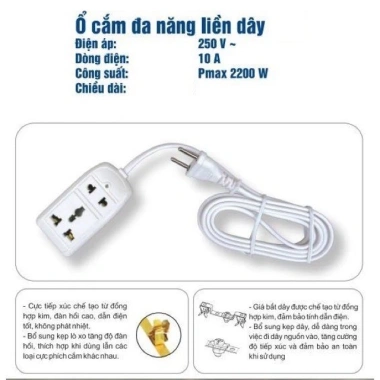Ổ Cắm Điện Taky 2m Liền Dây Nối Dài - 2 Lỗ 2 Chạc & 3 Chạc An Toàn Tiện Dụng 108.900 VND 6