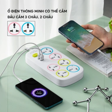 Ổ Cắm Điện Thông Minh 8 Lỗ 4 USB - An Toàn, Chống Giật, Chịu Tải 2.200W, Giá Ưu Đãi 110k 6